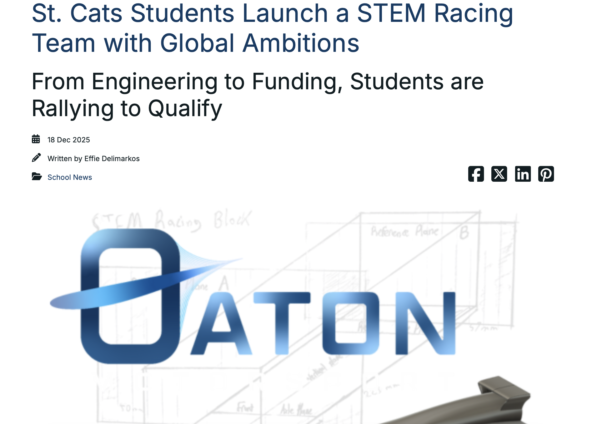 St. Catherine's news article about Thaton Motorsport
